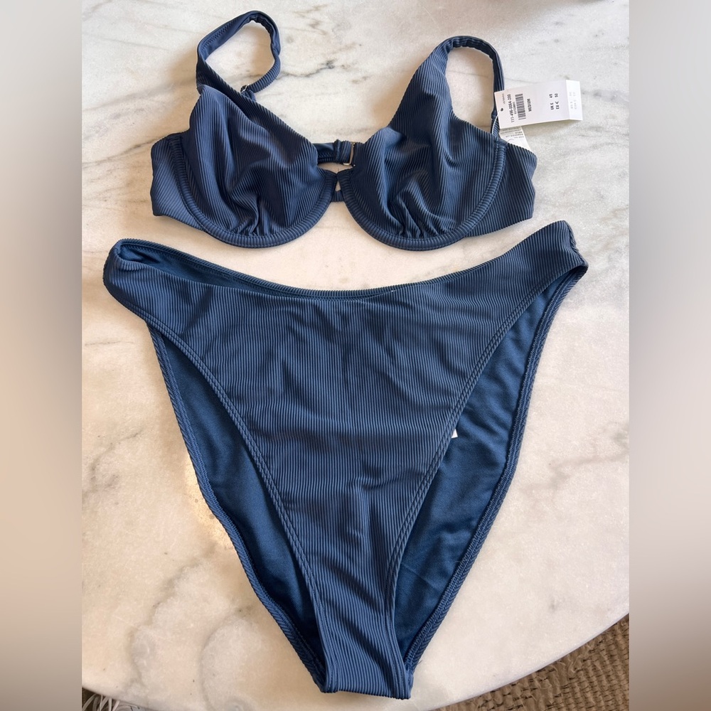Abercrombie & Fitch Deep Blue Ribbed Curve Love Swim Suit - M top/ L bottom